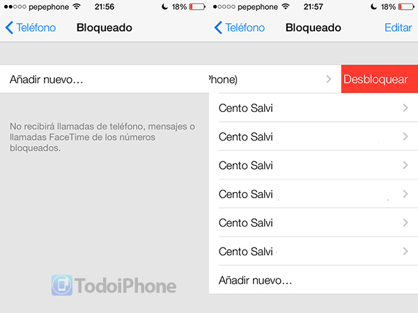 iOS 7 Bloqueo Contactos