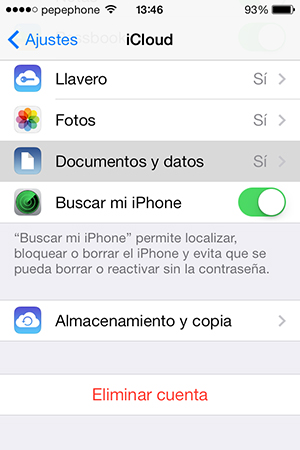 Configurar Documentos iCloud iPhone