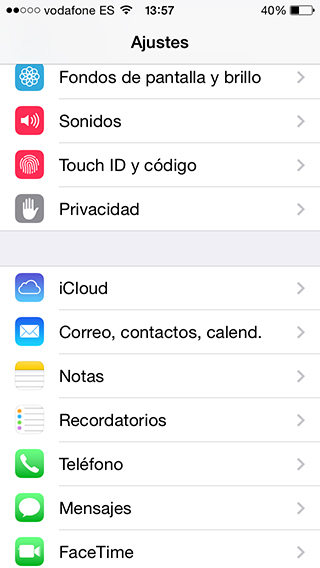 Ajustes iOS 7.1 - Touch ID